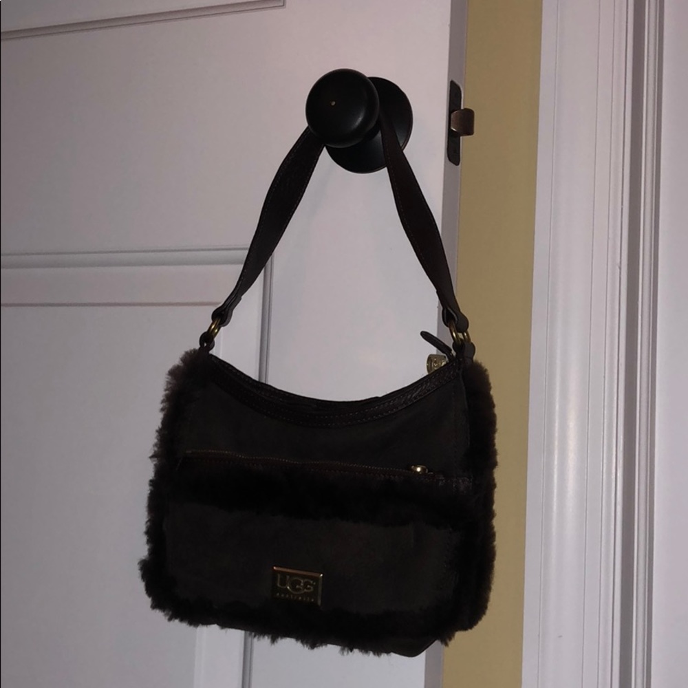 Brown suede and sheepskin UGG purse. 8in x 6in